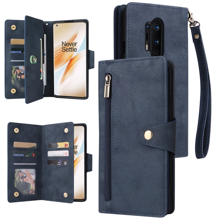 For OnePlus 8 Pro Rivet Buckle 9 Cards Three Fold Leather Phone Case