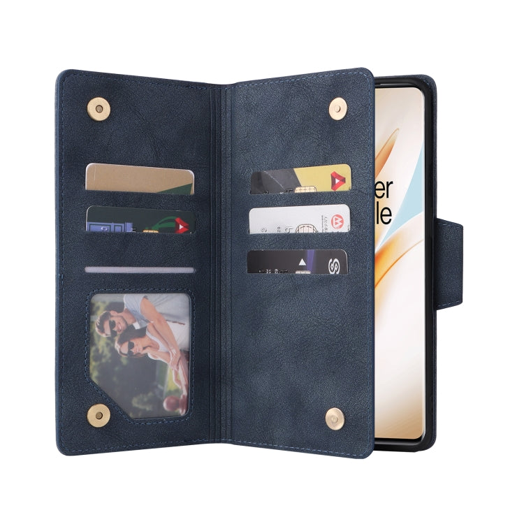 For OnePlus 8 Pro Rivet Buckle 9 Cards Three Fold Leather Phone Case