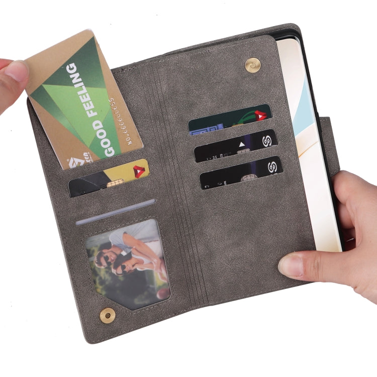 For OnePlus 8 Pro Rivet Buckle 9 Cards Three Fold Leather Phone Case