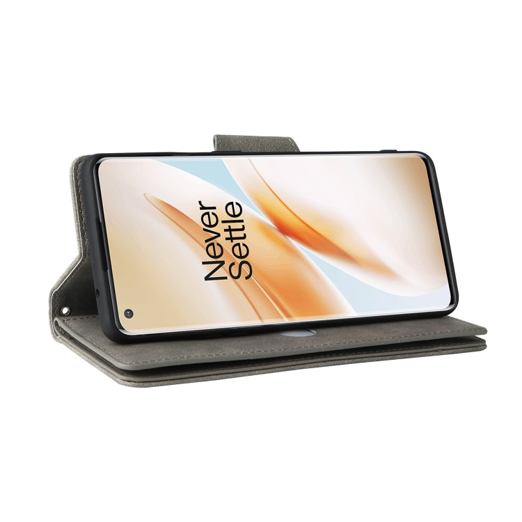 For OnePlus 8 Pro Rivet Buckle 9 Cards Three Fold Leather Phone Case