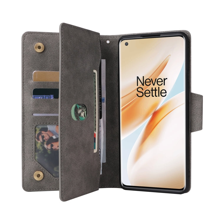 For OnePlus 8 Pro Rivet Buckle 9 Cards Three Fold Leather Phone Case