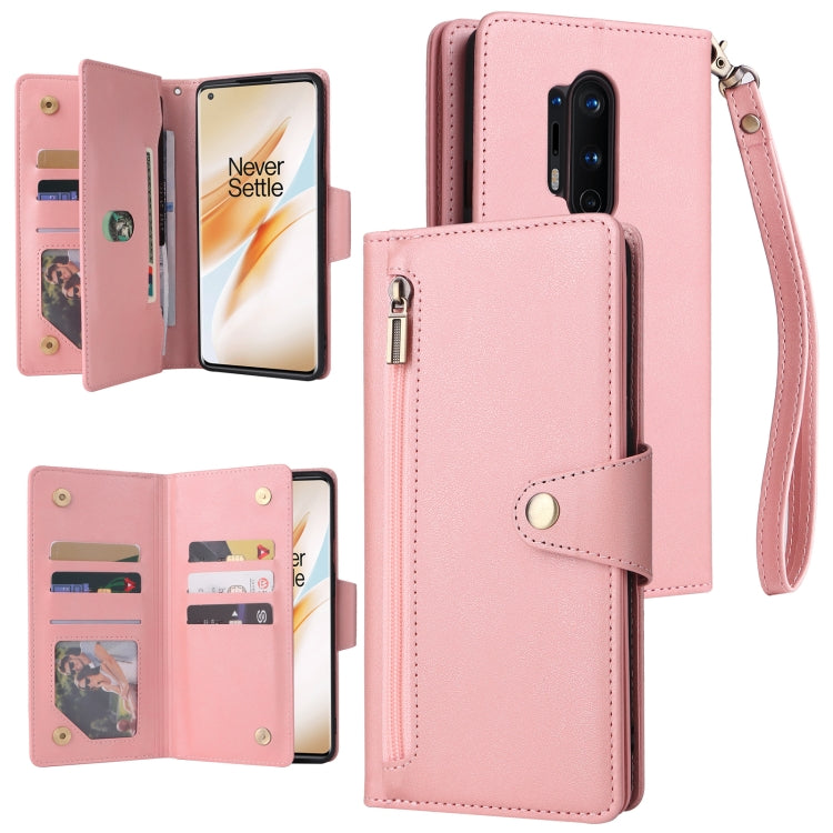 For OnePlus 8 Pro Rivet Buckle 9 Cards Three Fold Leather Phone Case