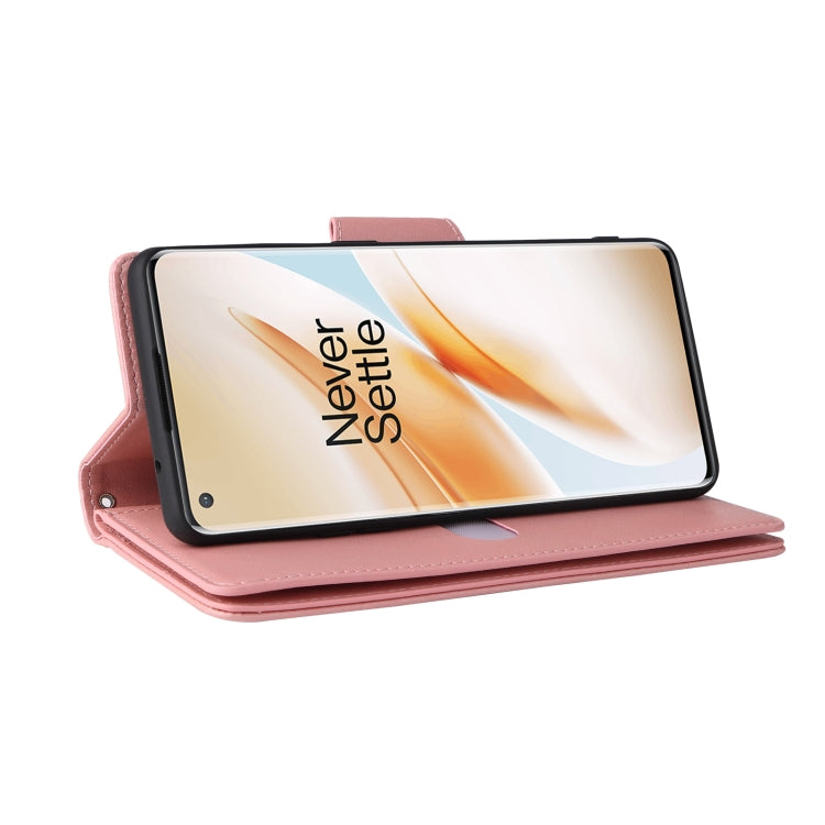 For OnePlus 8 Pro Rivet Buckle 9 Cards Three Fold Leather Phone Case