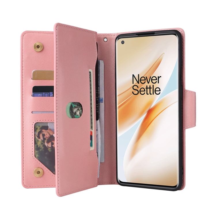 For OnePlus 8 Pro Rivet Buckle 9 Cards Three Fold Leather Phone Case