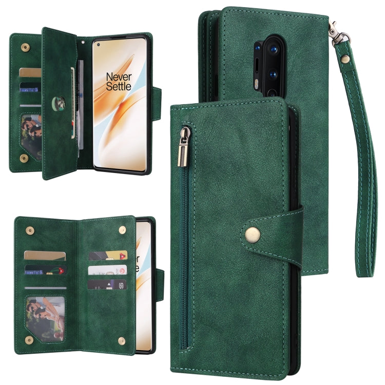 For OnePlus 8 Pro Rivet Buckle 9 Cards Three Fold Leather Phone Case