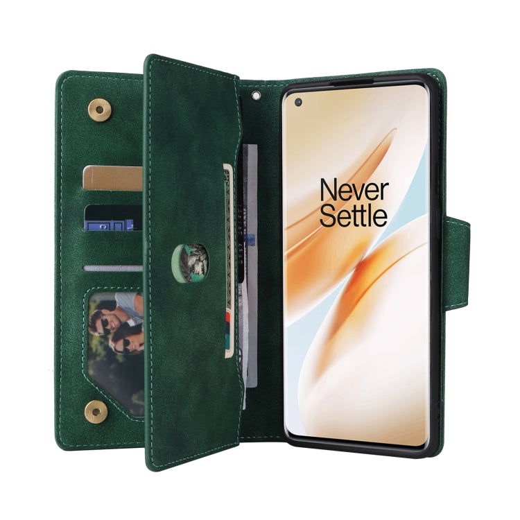 For OnePlus 8 Pro Rivet Buckle 9 Cards Three Fold Leather Phone Case