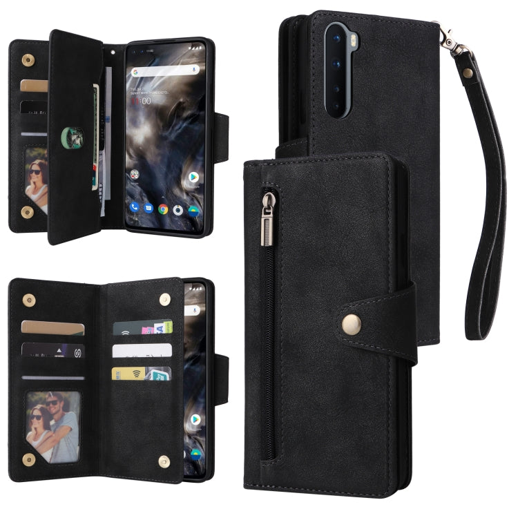 For OnePlus Nord Rivet Buckle 9 Cards Three Fold Leather Phone Case