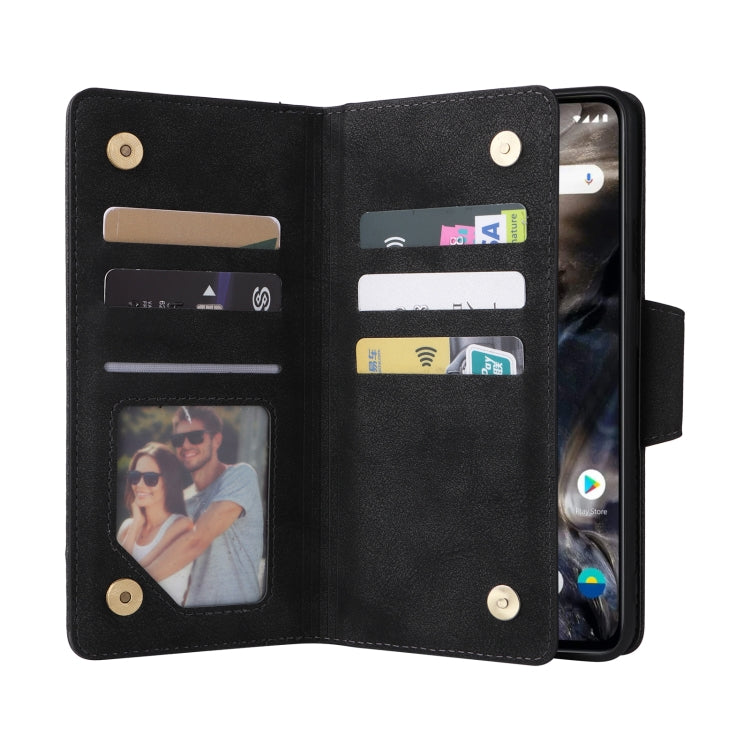 For OnePlus Nord Rivet Buckle 9 Cards Three Fold Leather Phone Case