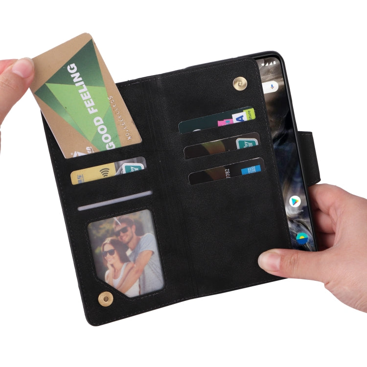 For OnePlus Nord Rivet Buckle 9 Cards Three Fold Leather Phone Case