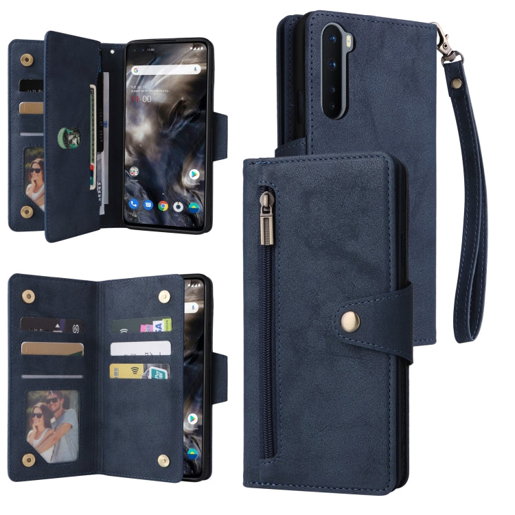 For OnePlus Nord Rivet Buckle 9 Cards Three Fold Leather Phone Case
