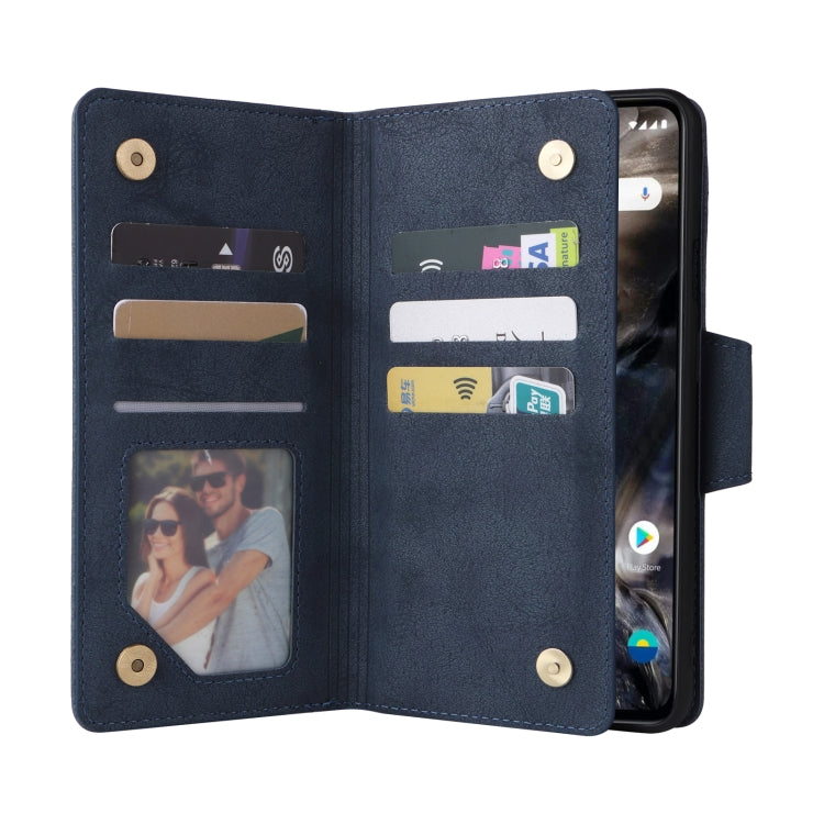 For OnePlus Nord Rivet Buckle 9 Cards Three Fold Leather Phone Case
