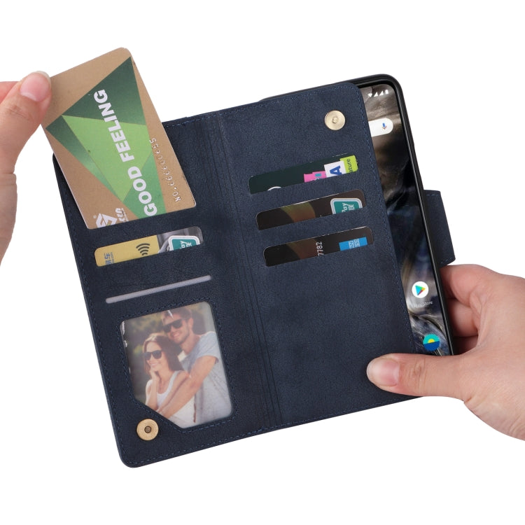 For OnePlus Nord Rivet Buckle 9 Cards Three Fold Leather Phone Case
