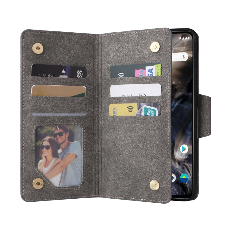 For OnePlus Nord Rivet Buckle 9 Cards Three Fold Leather Phone Case