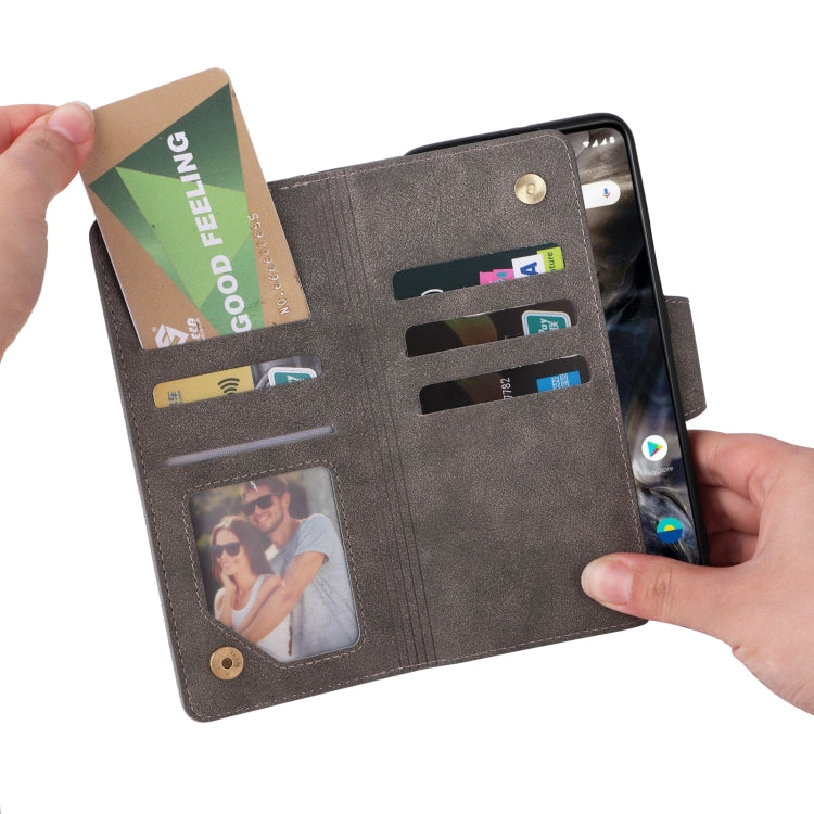 For OnePlus Nord Rivet Buckle 9 Cards Three Fold Leather Phone Case