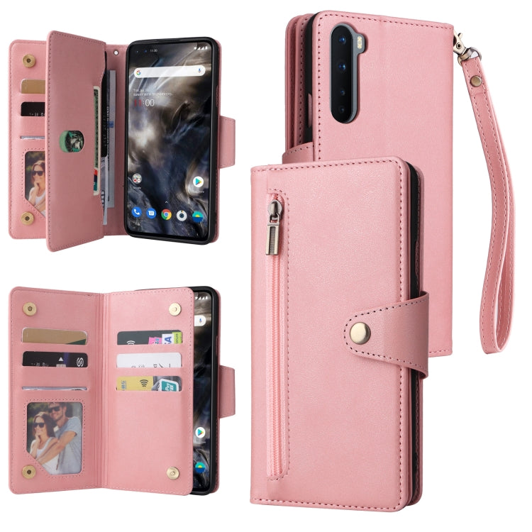 For OnePlus Nord Rivet Buckle 9 Cards Three Fold Leather Phone Case