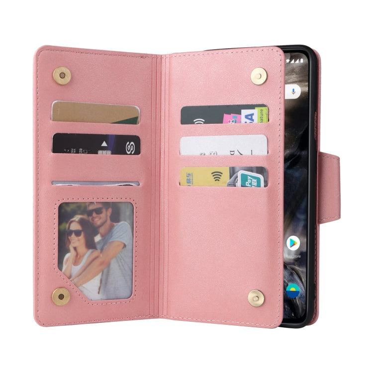 For OnePlus Nord Rivet Buckle 9 Cards Three Fold Leather Phone Case