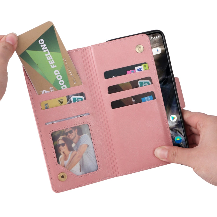 For OnePlus Nord Rivet Buckle 9 Cards Three Fold Leather Phone Case