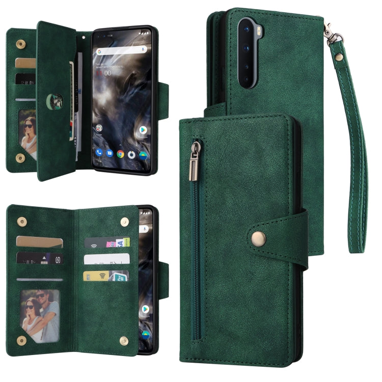 For OnePlus Nord Rivet Buckle 9 Cards Three Fold Leather Phone Case