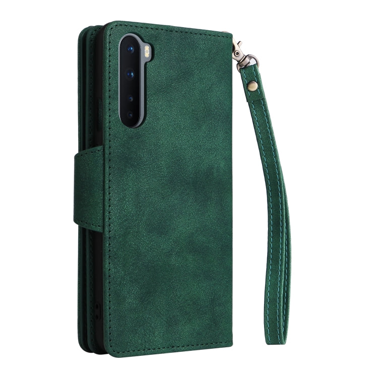 For OnePlus Nord Rivet Buckle 9 Cards Three Fold Leather Phone Case