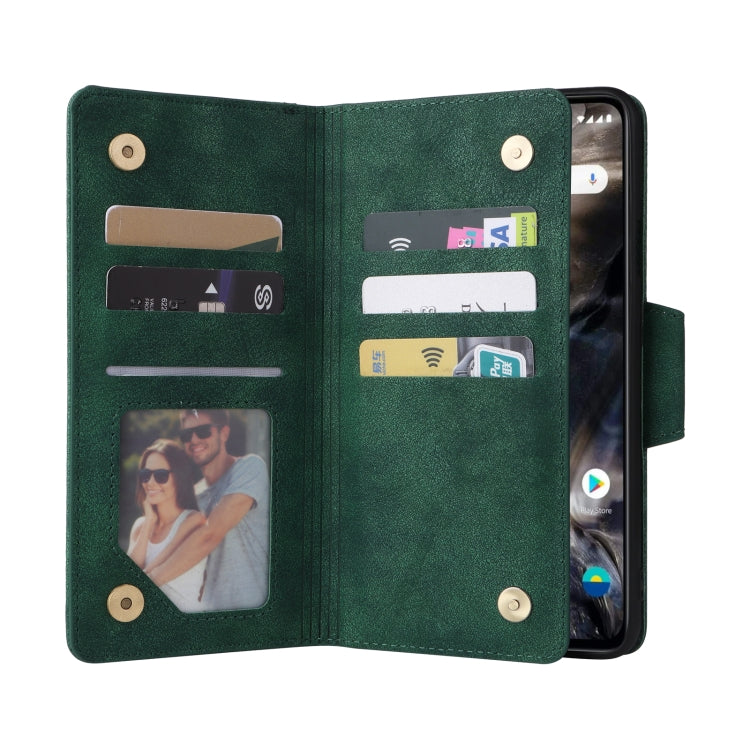 For OnePlus Nord Rivet Buckle 9 Cards Three Fold Leather Phone Case
