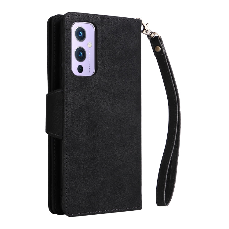 For OnePlus 9 Rivet Buckle 9 Cards Three Fold Leather Phone Case