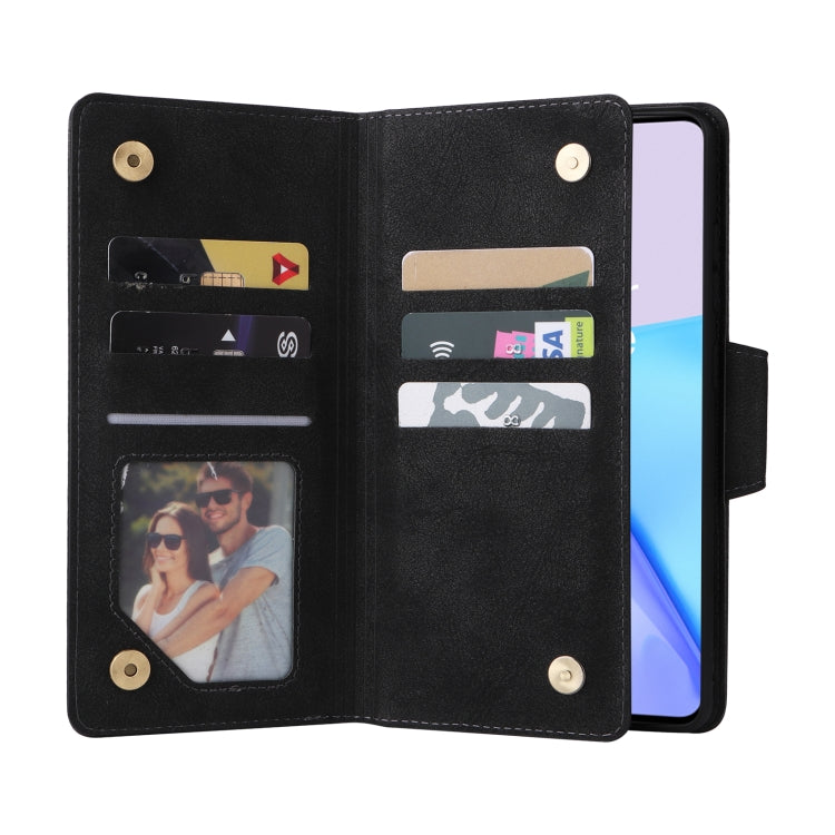 For OnePlus 9 Rivet Buckle 9 Cards Three Fold Leather Phone Case