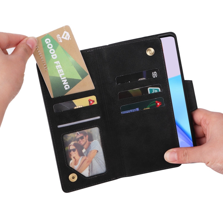For OnePlus 9 Rivet Buckle 9 Cards Three Fold Leather Phone Case