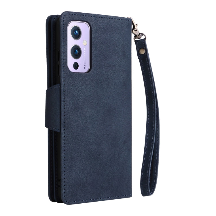 For OnePlus 9 Rivet Buckle 9 Cards Three Fold Leather Phone Case
