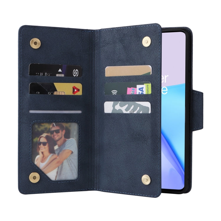 For OnePlus 9 Rivet Buckle 9 Cards Three Fold Leather Phone Case