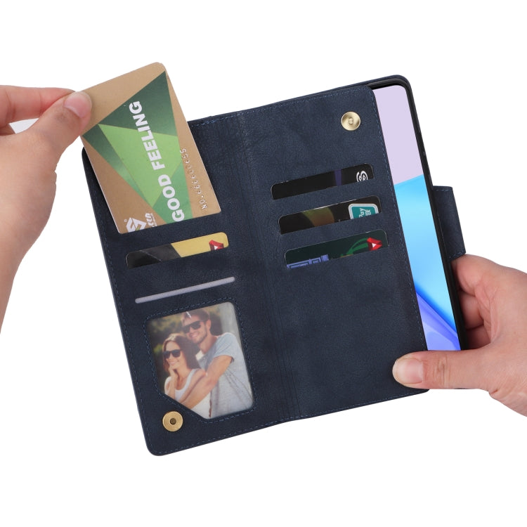 For OnePlus 9 Rivet Buckle 9 Cards Three Fold Leather Phone Case