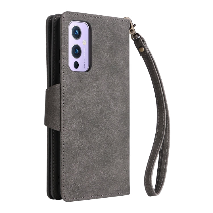 For OnePlus 9 Rivet Buckle 9 Cards Three Fold Leather Phone Case