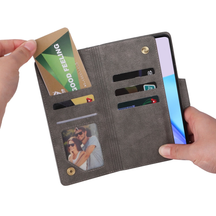 For OnePlus 9 Rivet Buckle 9 Cards Three Fold Leather Phone Case