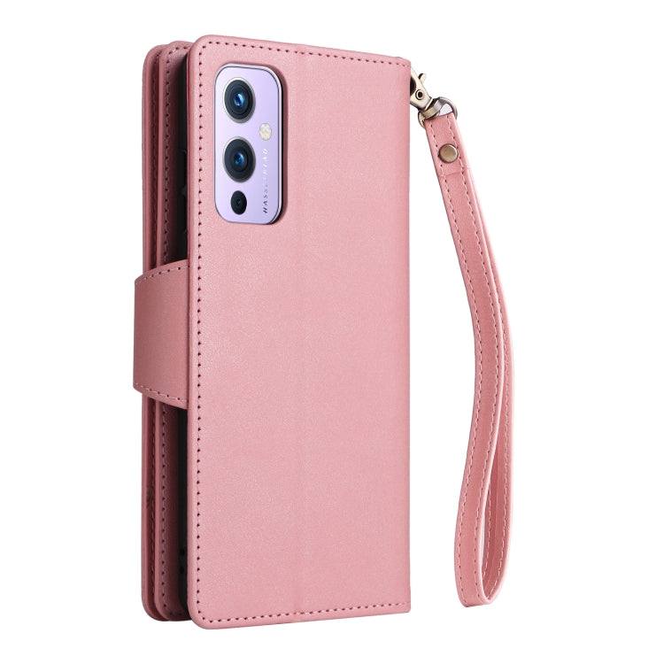 For OnePlus 9 Rivet Buckle 9 Cards Three Fold Leather Phone Case