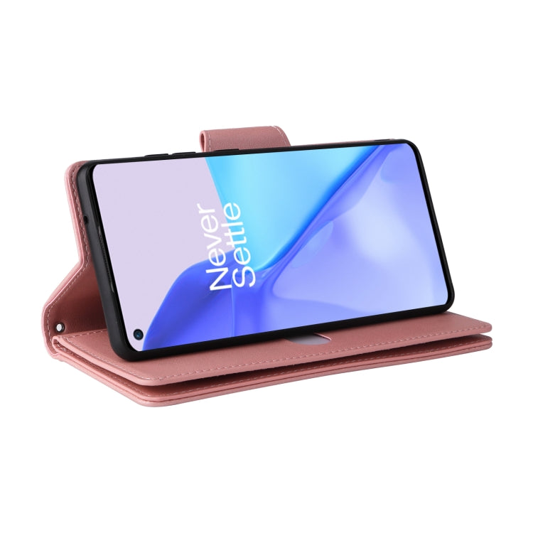 For OnePlus 9 Rivet Buckle 9 Cards Three Fold Leather Phone Case