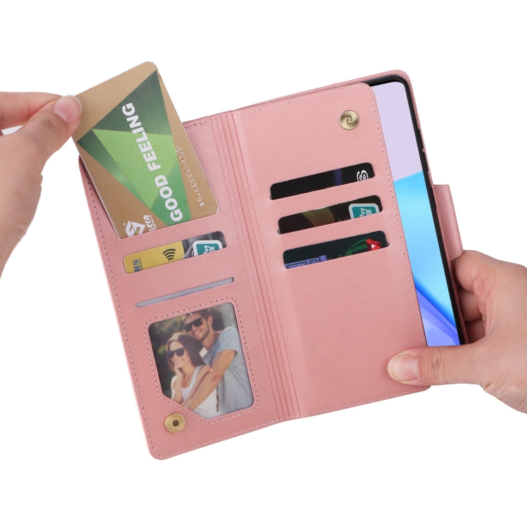 For OnePlus 9 Rivet Buckle 9 Cards Three Fold Leather Phone Case