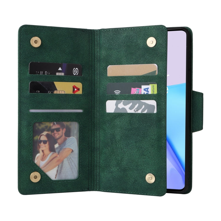 For OnePlus 9 Rivet Buckle 9 Cards Three Fold Leather Phone Case