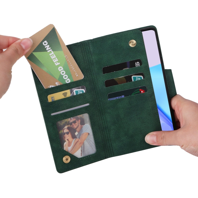 For OnePlus 9 Rivet Buckle 9 Cards Three Fold Leather Phone Case