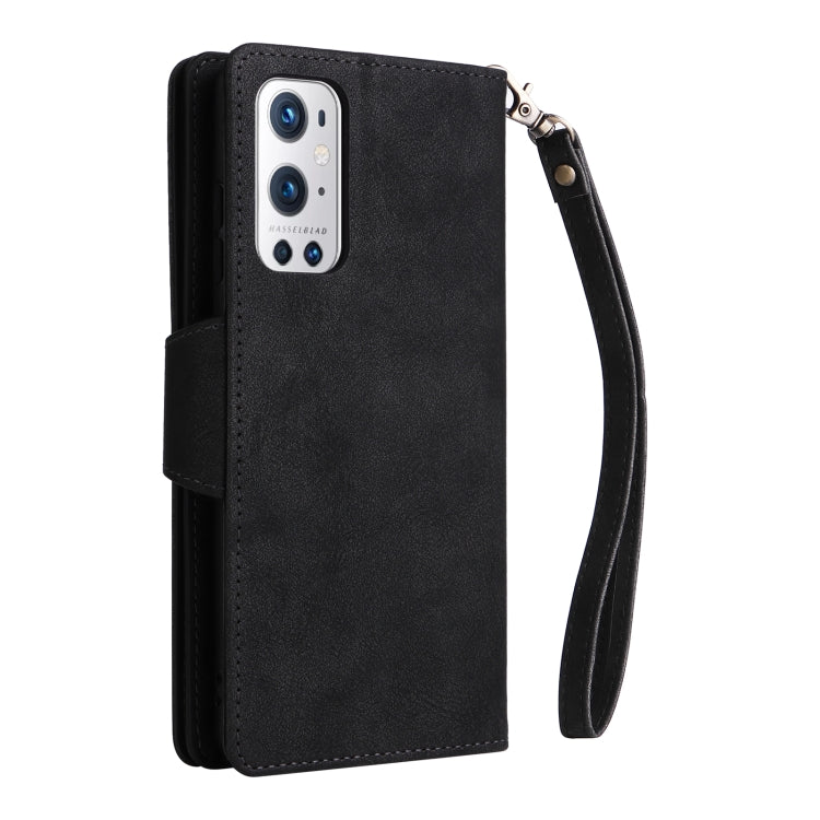 For OnePlus 9 Pro Rivet Buckle 9 Cards Three Fold Leather Phone Case
