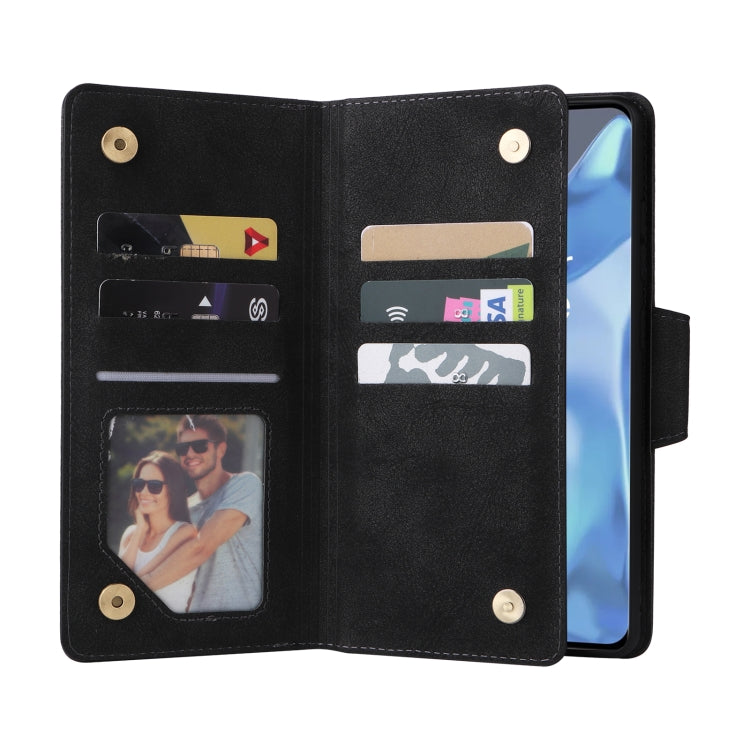 For OnePlus 9 Pro Rivet Buckle 9 Cards Three Fold Leather Phone Case