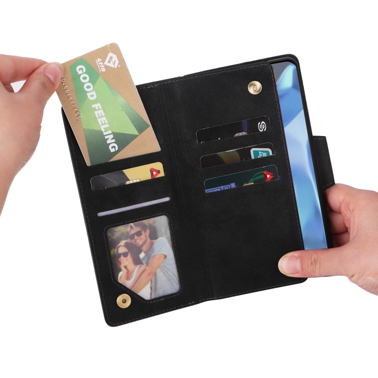 For OnePlus 9 Pro Rivet Buckle 9 Cards Three Fold Leather Phone Case