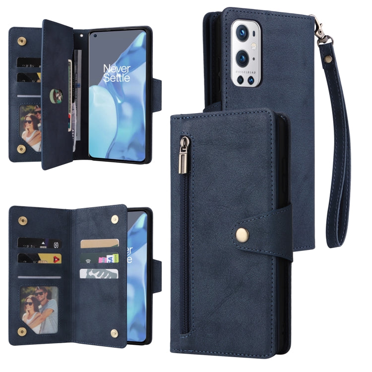 For OnePlus 9 Pro Rivet Buckle 9 Cards Three Fold Leather Phone Case