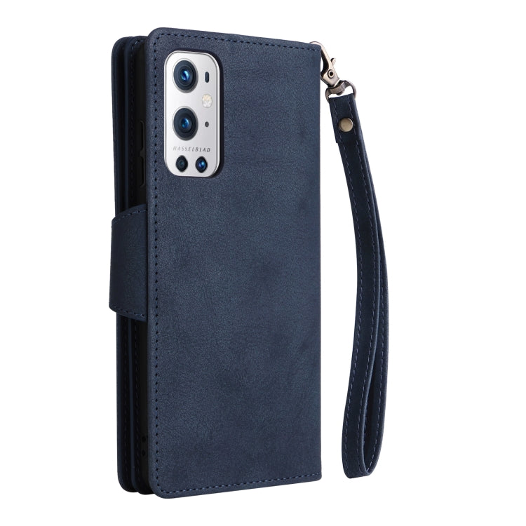For OnePlus 9 Pro Rivet Buckle 9 Cards Three Fold Leather Phone Case