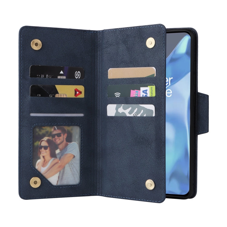 For OnePlus 9 Pro Rivet Buckle 9 Cards Three Fold Leather Phone Case