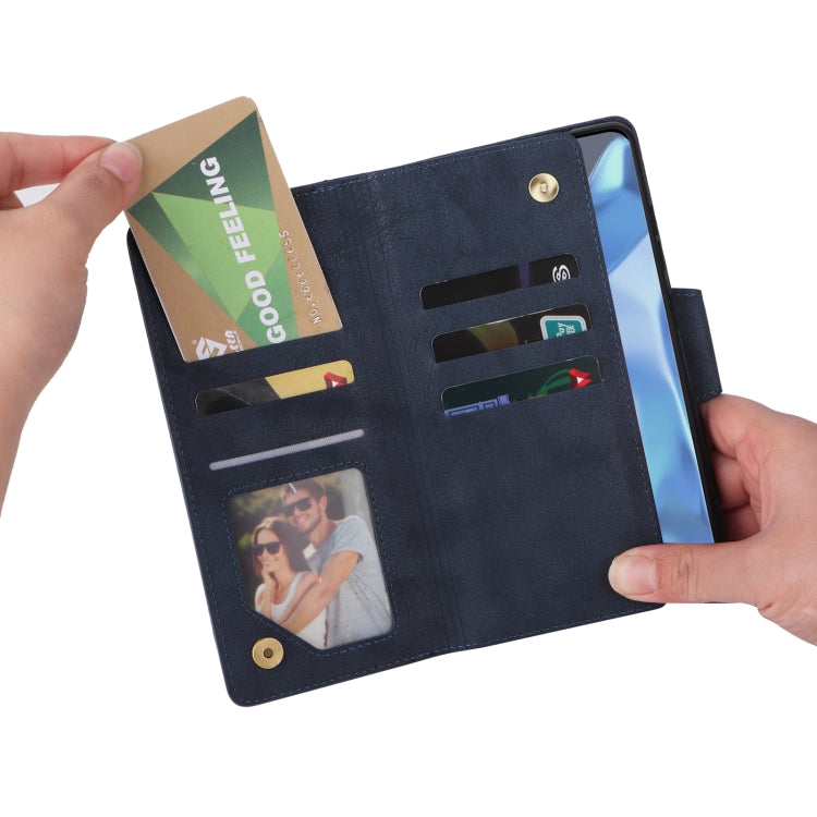 For OnePlus 9 Pro Rivet Buckle 9 Cards Three Fold Leather Phone Case