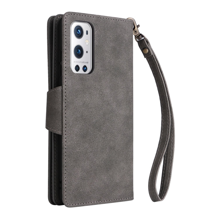 For OnePlus 9 Pro Rivet Buckle 9 Cards Three Fold Leather Phone Case
