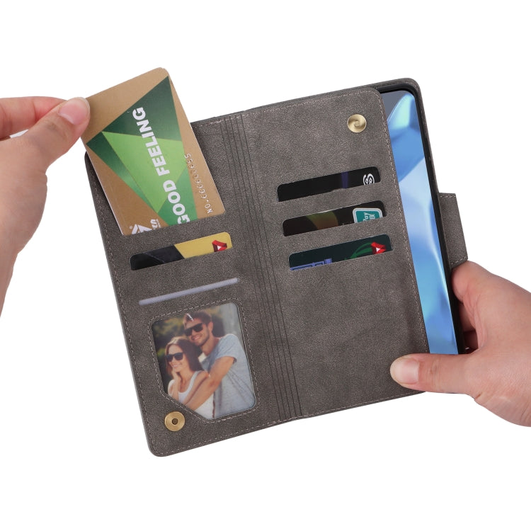 For OnePlus 9 Pro Rivet Buckle 9 Cards Three Fold Leather Phone Case