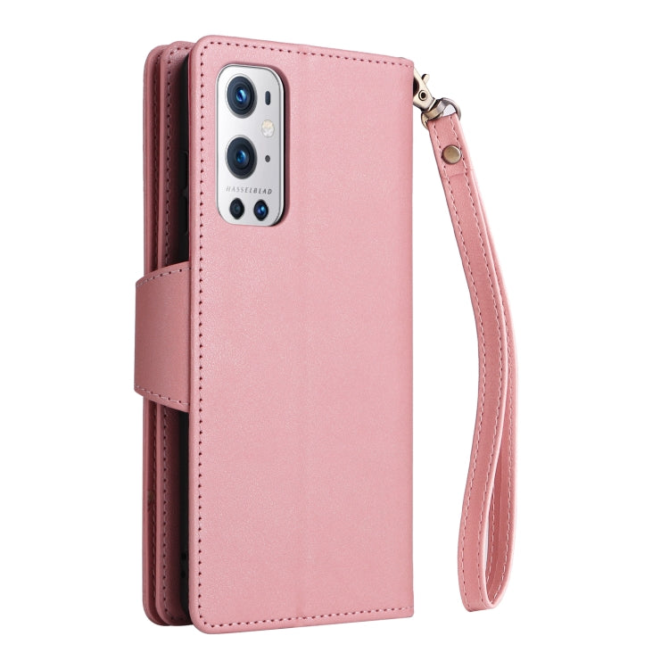 For OnePlus 9 Pro Rivet Buckle 9 Cards Three Fold Leather Phone Case