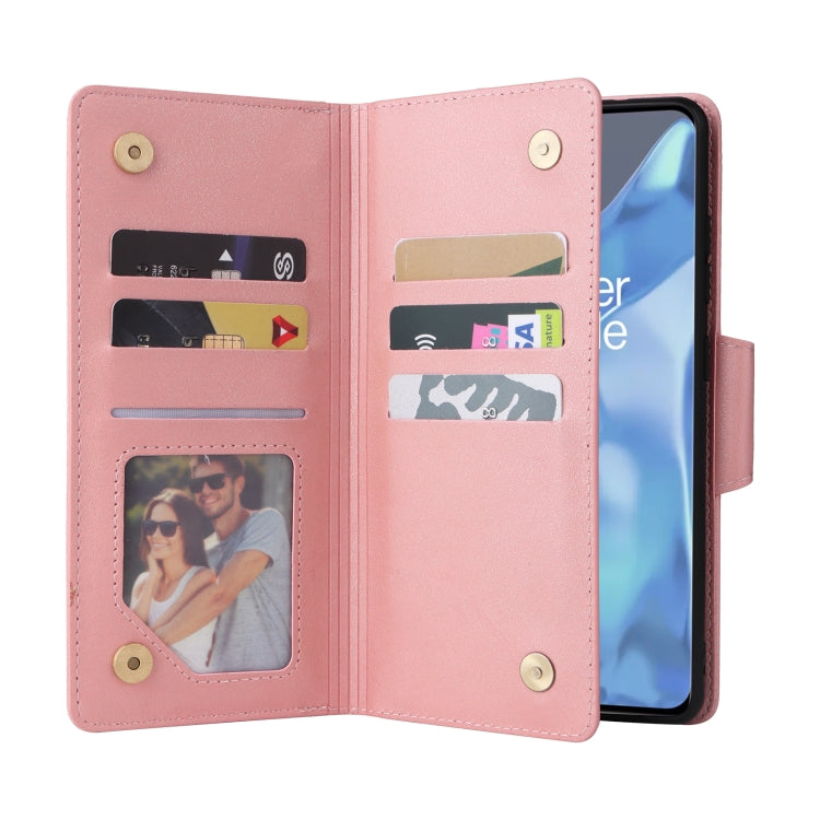 For OnePlus 9 Pro Rivet Buckle 9 Cards Three Fold Leather Phone Case