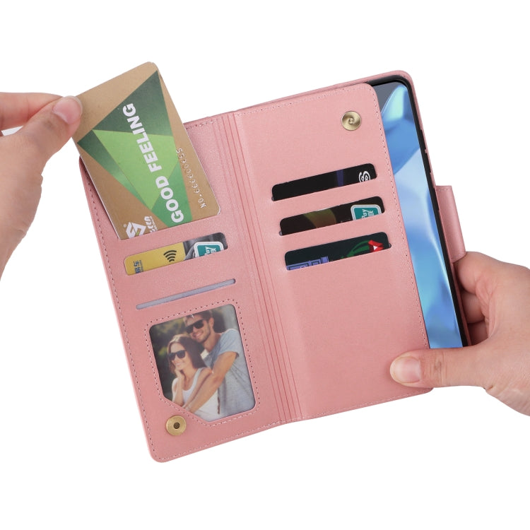 For OnePlus 9 Pro Rivet Buckle 9 Cards Three Fold Leather Phone Case
