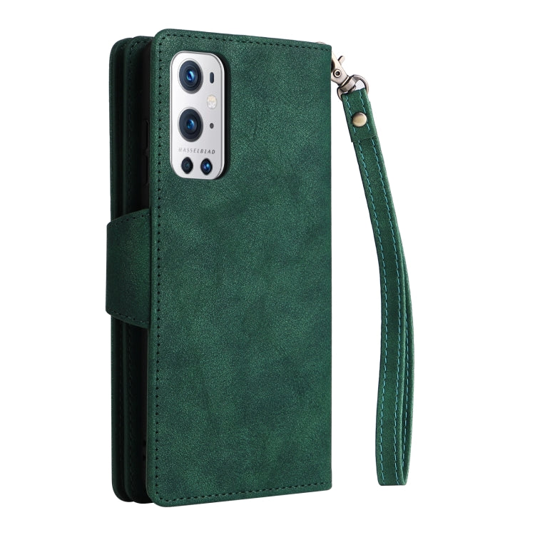 For OnePlus 9 Pro Rivet Buckle 9 Cards Three Fold Leather Phone Case